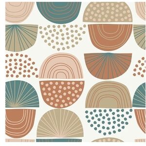 Modern Semi-Circle Pattern Wallpaper in Teal, Terracotta, Beige, and Cream